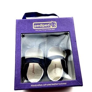 Pediped Leather Baby Shoes Size 12/18m Girls Soft Soled Navy Adjustable Bow